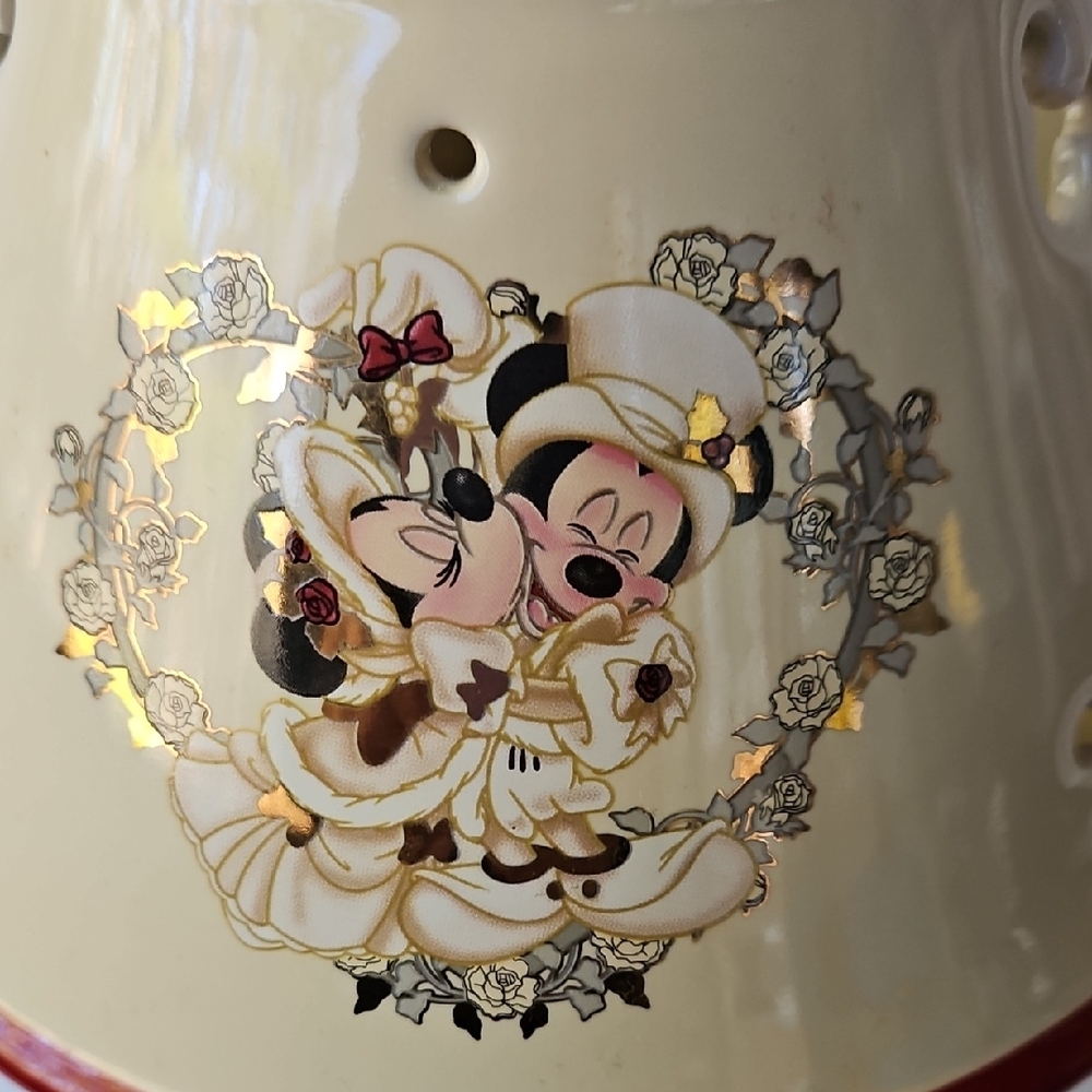 VINTAGE  CERAMIC  CANDLE JAR  SHADE  DISNEY WITH VICTORIAN  MICKEY AND  MINNIE - Picture 3 of 17